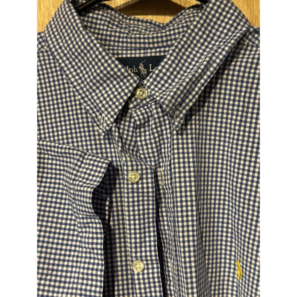 Polo Ralph Lauren XL Short Sleeve Button Down Blue Gingham Chec  Classic Fit (J)